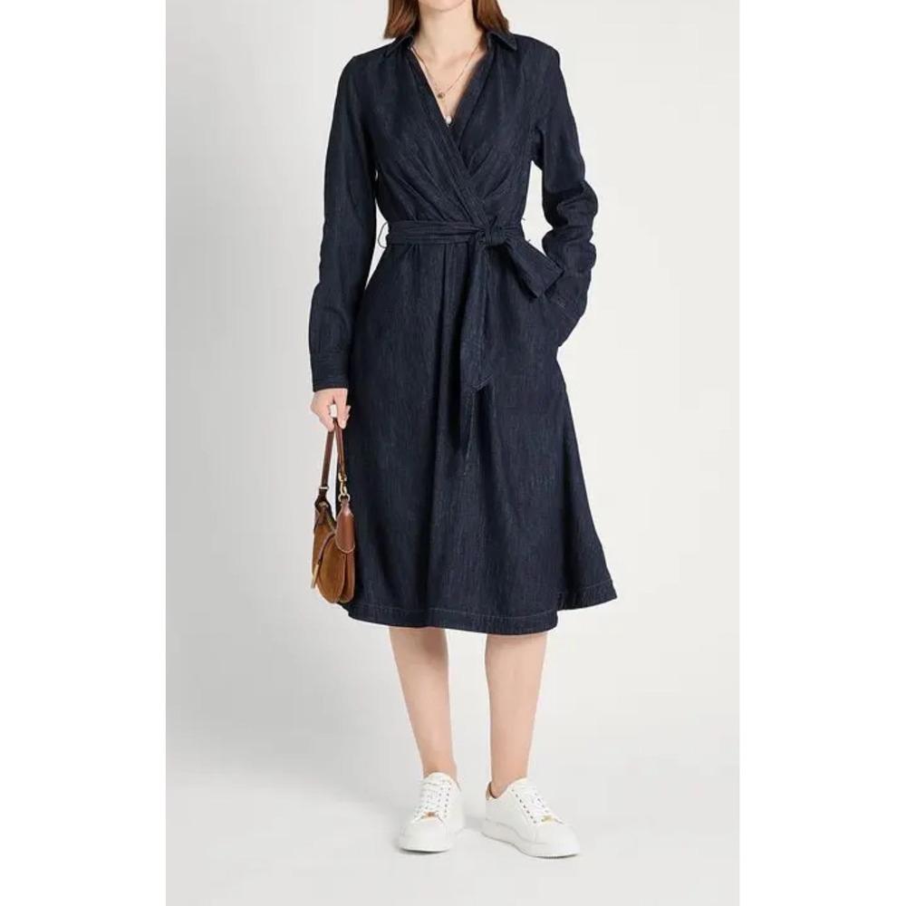 Lauren Ralph Lauren Long Sleeve Surplice Denim Midi Dress Navy Sz 14W